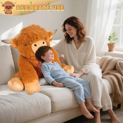 SuzziPals 43 inch Giant Highland Cow Stuffed Animals, Lifelike Big Cow Stuffed Animal for Stress Relief & Companion, Extra Soft Cute Plushies, Huge Emotional Support Plush Toys Gifts for Kids Adults