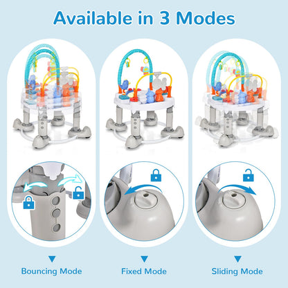 INFANS Baby Bouncer Activity Center, 5 in 1 Toddler Bouncing Activity Saucer Playtime Mat Activity Table with 360°Rotating Seat, 3 Adjustable Height, Foldable Exersaucer Learning Walker (Light Grey)