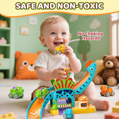 Lehoo Castle Toys for 1 Year Old Boys, Dinosaur Slide with 4 Mini Push Cars for Baby 12-18 Months, Infant Play Vehicle Set, Educational Learning First 1st Birthday Gifts for Kids, Girls, Toddlers 1-3