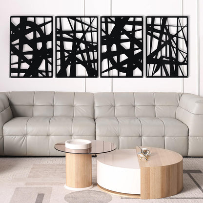Bdor Decorative Metal Panels, Set of 4, 10.98" x 15.94", Modern Geometric Design, Black Metal Wall Art, Room Dividers, Architectural Elements for Home and Office Décor
