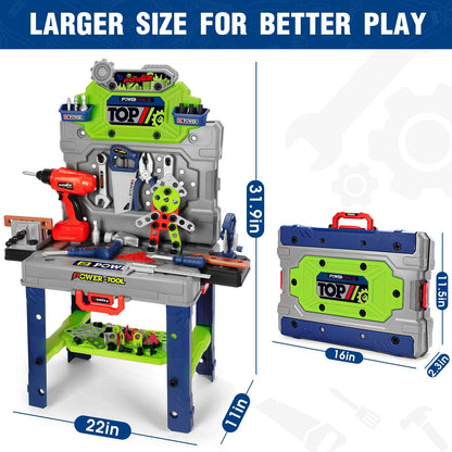 Kids Tool Bench Set with Electric Drill and Realistic Tools, Construction Workbench Playset Toy for Toddler 3-5, Easy Set up, Kids Boy Toys, Birthday Gifts for Boys Age 3 4 5 Year Old