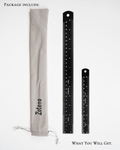 Zotemo Metal Ruler 12 Inch and 6 Inch with Metric Scales Millimeter, Centimiter, and Conversion Table, Easy to Read Straight Edge Starts at 0, Stainless Steel Rule for School and Office, 2 Pack