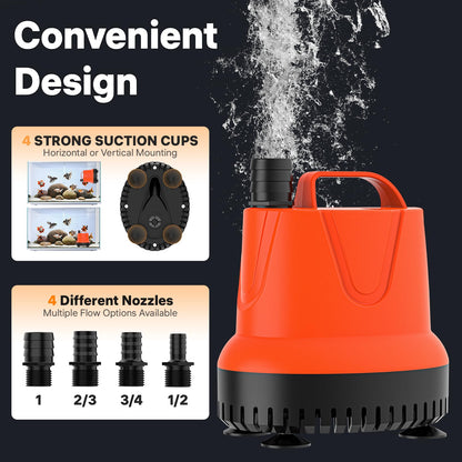 DOKO Small Submersible Water Pump, 660GPH Pond Pump with 6FT Power Cord and Handle, Ultra Quiet Pool Pump with 4 Nozzles and 4 Suction Cups, Drain Pump for Bathtub Pool Fish Tank