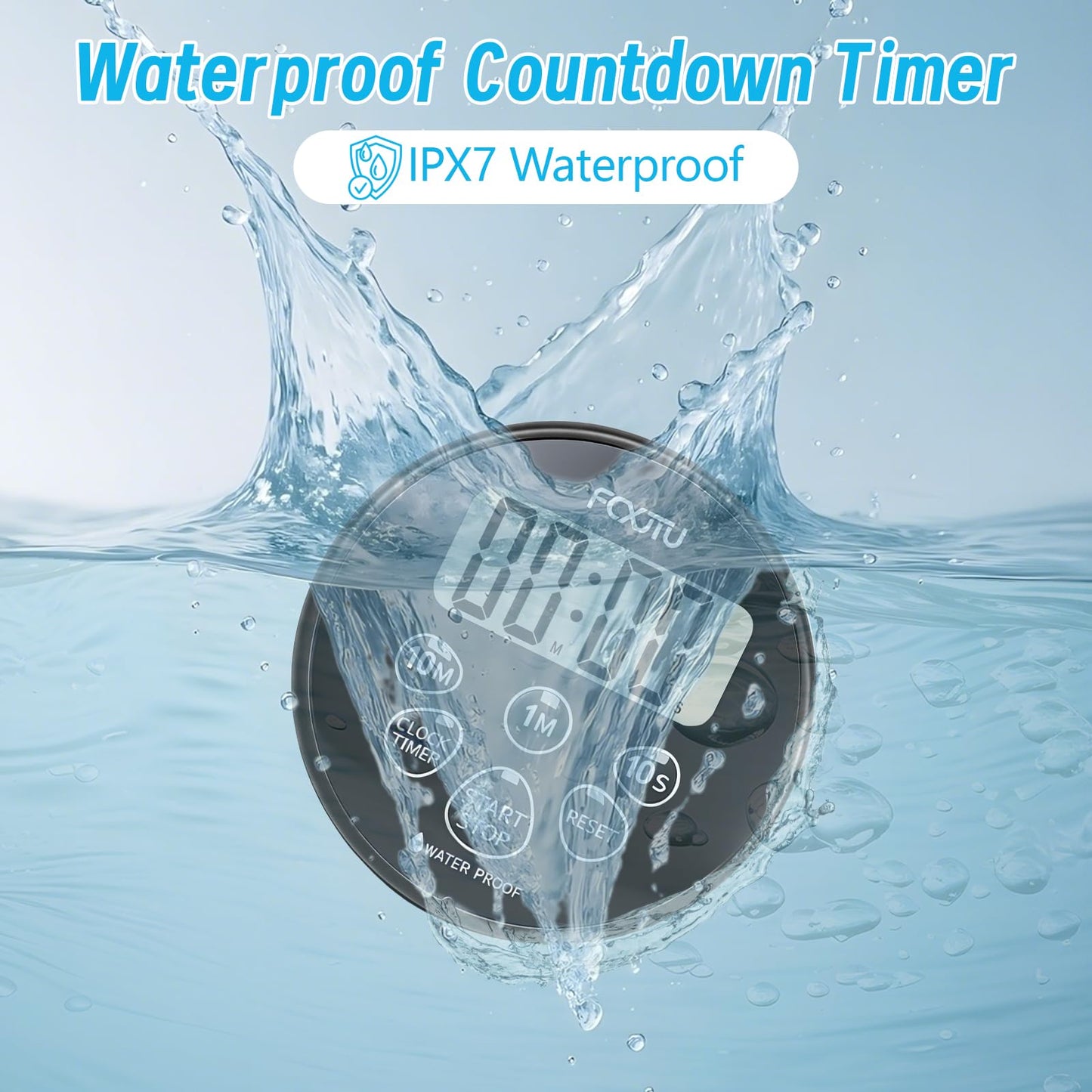 FCXJTU Digital Waterproof Shower Clock Timer, Bathroom Shower Countdown Timer with Alarm, Magnetic Back, Stand for Kitchen Cooking Dark Black