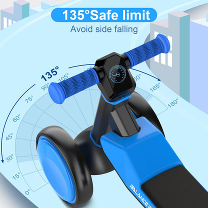 ESPRAY Colorful Lighting Baby Balance Bike Toys for 1 Year Old Boys Gifts, Toddler First Bike 12-24 Months with Adjustable Soft Seat, 4 Silent Wheels Ride on Toy, Perfect First Birthday Gift