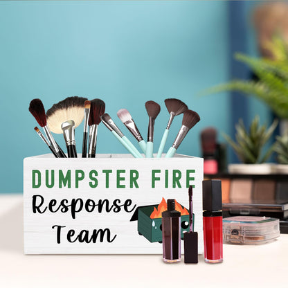 HYKDFMNCJ Funny Dumpster Fire Pen Holder for Desk, Dumpster Fire Response Team Wooden Box Sign Desk Decor for Office Decoration, Sarcastic Office Pencil Organizer, Funny Coworker Gifts
