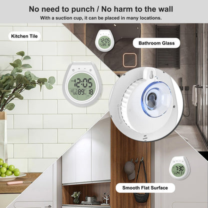 EternaHora Shower Clock Waterproof, Bathroom Clock with Temperature & Shower Timer, Small Digital Wall Clock Battery Operated with Suction Cup and Hanging Hole for Kitchen