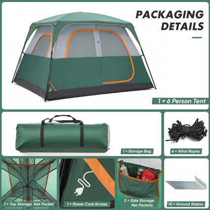 OLIXIS 6 Person Camping Tent, 81in Tall Waterproof Windproof Tent with Double Layer, Large Mesh Windows & Carry Bag, Quick Setup for Family Outdoor, Backpacking, Hiking, Green