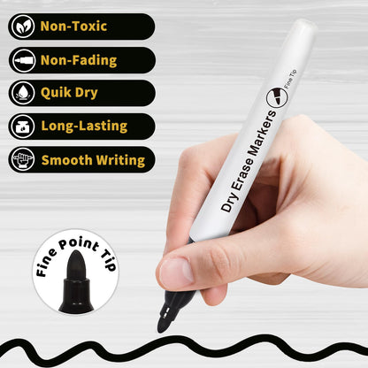 V-Opitos 144 Pack Fine Tip Dry Erase Markers - Bulk Whiteboard Erasable Black Markers, Ideal for School Classroom Office Supplies, Non-Toxic & Easy Clean for White board