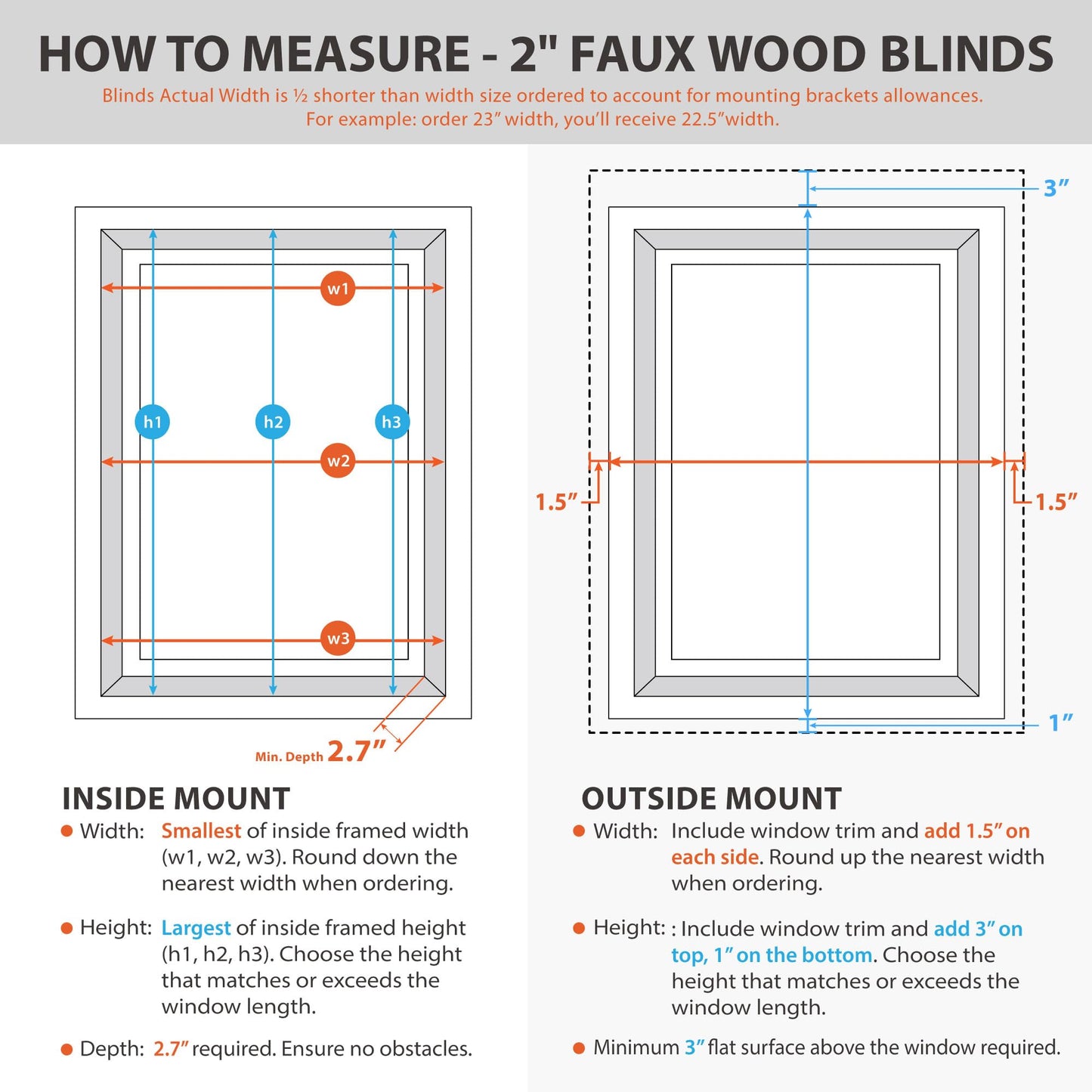 DEZ FURNISHINGS Cordless 2" Signature Faux Wood Blind, 30" W x 48" H, Embossed White