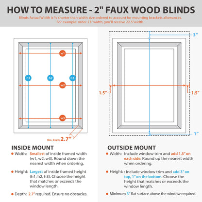 DEZ FURNISHINGS Cordless 2" Signature Faux Wood Blind, 30" W x 48" H, Embossed White