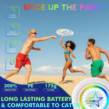 Umnodobn Light Up Flying Disc Toy Kids, Adults, Teens – 7 Glow in the Dark Modes, 22 Bright LEDs, Rechargeable, Outdoor Flying Sport Disc for Night Games, Family Fun, Beach, Park, Camping
