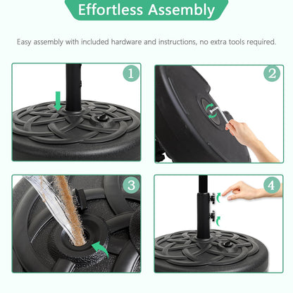 Helios&Hestia 112 lb Heavy Duty Round Umbrella Base, Plastic Water and Sand Fillable Outdoor Stand Weight for Patio Market Table Umbrella, Black