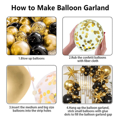 KARLURE Black and Gold Balloons Arch Kit with Black Gold Confetti Balloons for 2026 Graduation Decorations Class Grad Men Birthday Party Prom Retirement Masquerade Anniversary Party Decorations