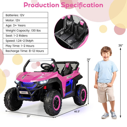HONEY JOY Pink 2 Seater Ride On Car, 12V Battery Powered Ride On Truck w/Remote Control, Spring Suspension, High/Low Speed, Storage, Music, USB, Ambience Lights, Electric Vehicle UTV for Kids (Pink)