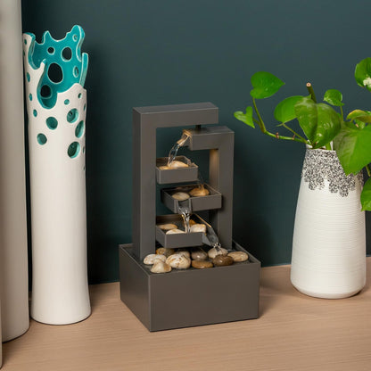 Puulye Desktop Waterfall Fountain Small- 9.65" Relaxation Tabletop Fountain with Soothing Sound for Office & Home Decor - Desktop Water Fountain Feature with Natural Stones