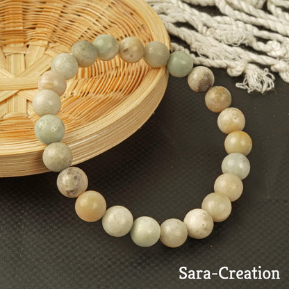 sara creation Multi Amazonite Stone Bead Bracelet - Adjustable Natural Gemstone Bracelets - Healing For Girl Women Men