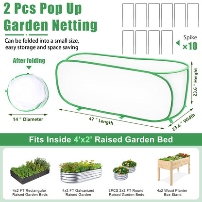 2PCS Garden Netting Covers for Raised Beds, 3.9 X 2FT Garden Raised Bed Cover with 10 Stakes, Plant Netting for Garden Protection, Insect Bird Pest Barrier for Vegetables Fruits Flowers Crops