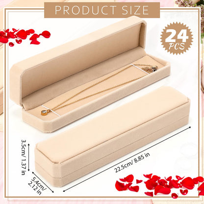 Batiyeer 24 Pcs Velvet Bracelet Box Bulk Jewelry Chain Necklace Box Bracelet Storage Case Long Jewelry Case for Wedding Pendant Display Vendors, 8.86 x 2.13 x 1.38 Inch(Beige)