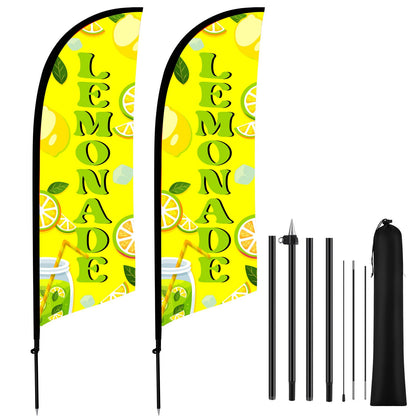 HunnmingRe 2 Set Lemonade Feather Flag Kit, 8ft Advertising Swooper Flag Banner with Pole and Ground Stake for Business Restaurant Advertising Banner for Outside Ground