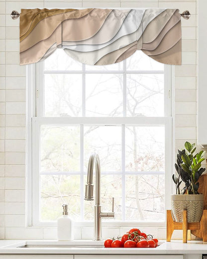 Brown Ombre Tie Up Valance Curtain for Kithchen Windows Brown and White Gradient Modern Abstract Geometric Adjustable Ties Valance Tier Curtain Rod Pocket Valances for Bedroom/Living Room, 54x18in