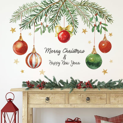 Merry Christmas Wall Decals Happy New Year Wall Stickers Removable Light Ball Wall Decals Decor for Xmas Holiday Party Supplies Home Decor