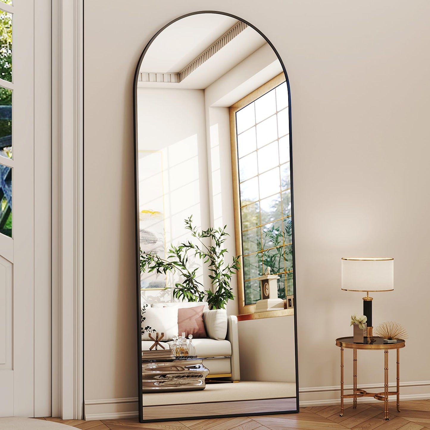 XRAMFY 56"x21" Arched Full Length Mirror Floor Mirrors with Aluminum Alloy Frame Free-Standing Wall Mounted Floor Mirrors or Large Dressing Mirror, Black Mirror Full Length