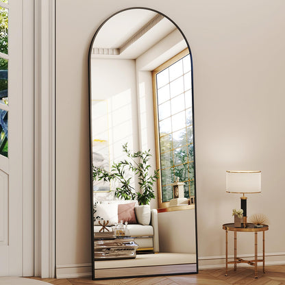 XRAMFY 56"x21" Arched Full Length Mirror Floor Mirrors with Aluminum Alloy Frame Free-Standing Wall Mounted Floor Mirrors or Large Dressing Mirror, Black Mirror Full Length