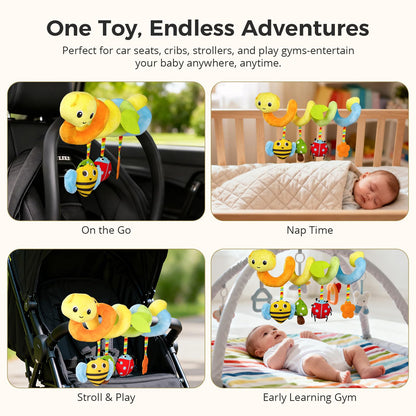 Car Seat Toys for Baby – Colorful Carseat Toys Hanging with Plush Teether & Rattles, Soft Sensory Car Seat Toy and Stroller Toys Set, Baby Car Seat Toy to Entertain and Soothe on The Go