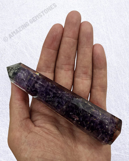 Amazing Gemstone Amethyst Crystal Orgone Towers ~ Natural Healing Crystal Point Obelisk for Reiki Healing and Crystal Grid (4.5 to 5 Inch, Pack of 1)