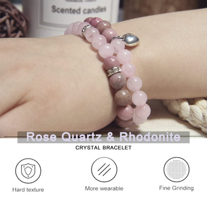 GDLKPYHS Healing Bracelets for Women - Rose Quartz & Rhodonite Bracelet - Healing Prayers Crystal Bracelet, 8mm Natural Stone Stress Relief Yoga Beads Get Well Soon Gifts