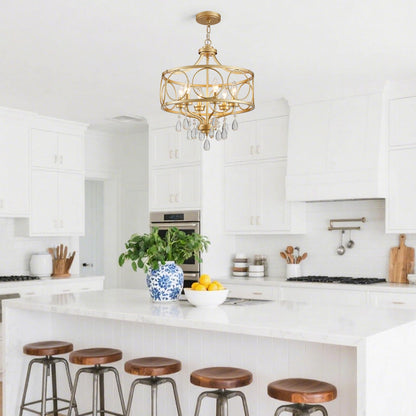 Majhoiw 6-Light Modern Gold Crystal Chandelier, 17.7" Farmhouse Ceiling Light Fixture, Hanging Metal Pendant Lights Kitchen Island Dining Room Entryway Foyer