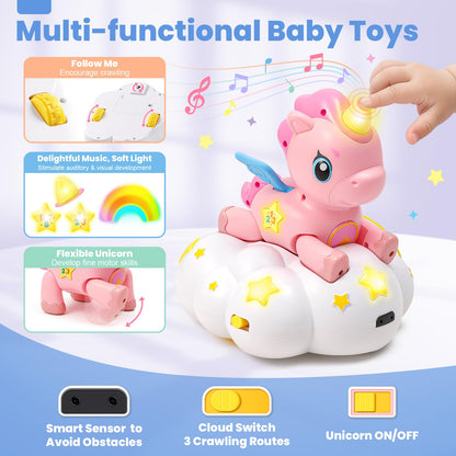 Duchong Baby Toy 6-12 Months, Toys for 1 Year Old Girl, Crawling Musical Unicorn Toys for Walking Toddler, 1st Birthday Christmas Girls Gift