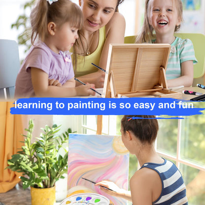 koseibal Acrylic Art Set with 18 Acrylic Paints, 8 Brushes, 4 Stretched Canvas, 1Wooden Easel, Etc, Premium Painting Supplies Kit for Students, Artists Kids, Adults, and Beginner