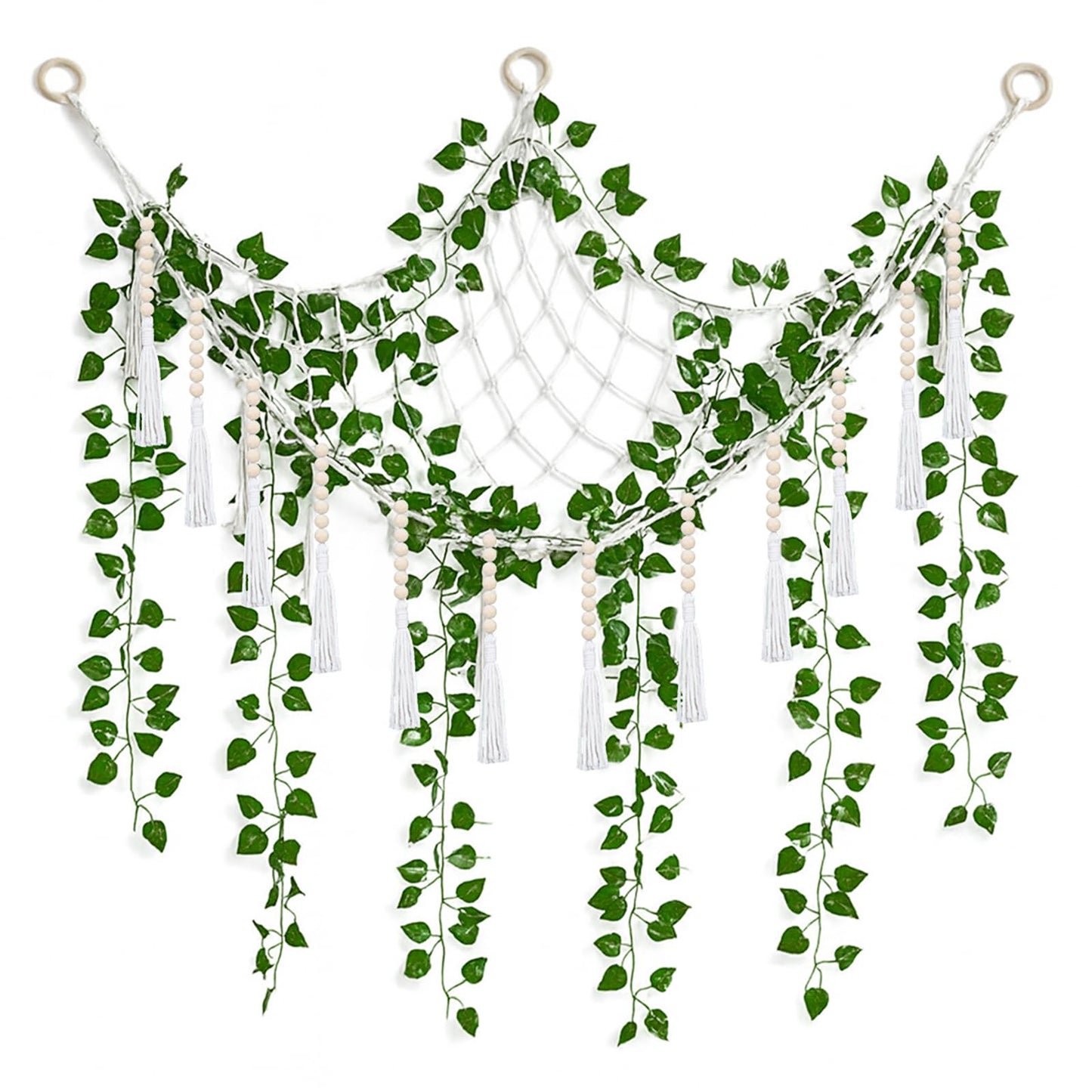 Suncalla 4 Pcs Large Stuffed Toy Storage Net Hammock Corner with Fake Vines Artificial Ivy Garland Bedroom Aesthetic Decor for Kids Baby Nursery Essentials Wall Bedroom Home Decor (White)
