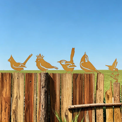 MORYSPEX 5PCS Rusty Metal Bird Silhouette Statues - Rustic Outdoor Decor for Garden, Fence and Yard Art, Lifelike Metal Birds Yard Decorations Fence Ornaments Yard Art Bird Lovers Gift Ideas