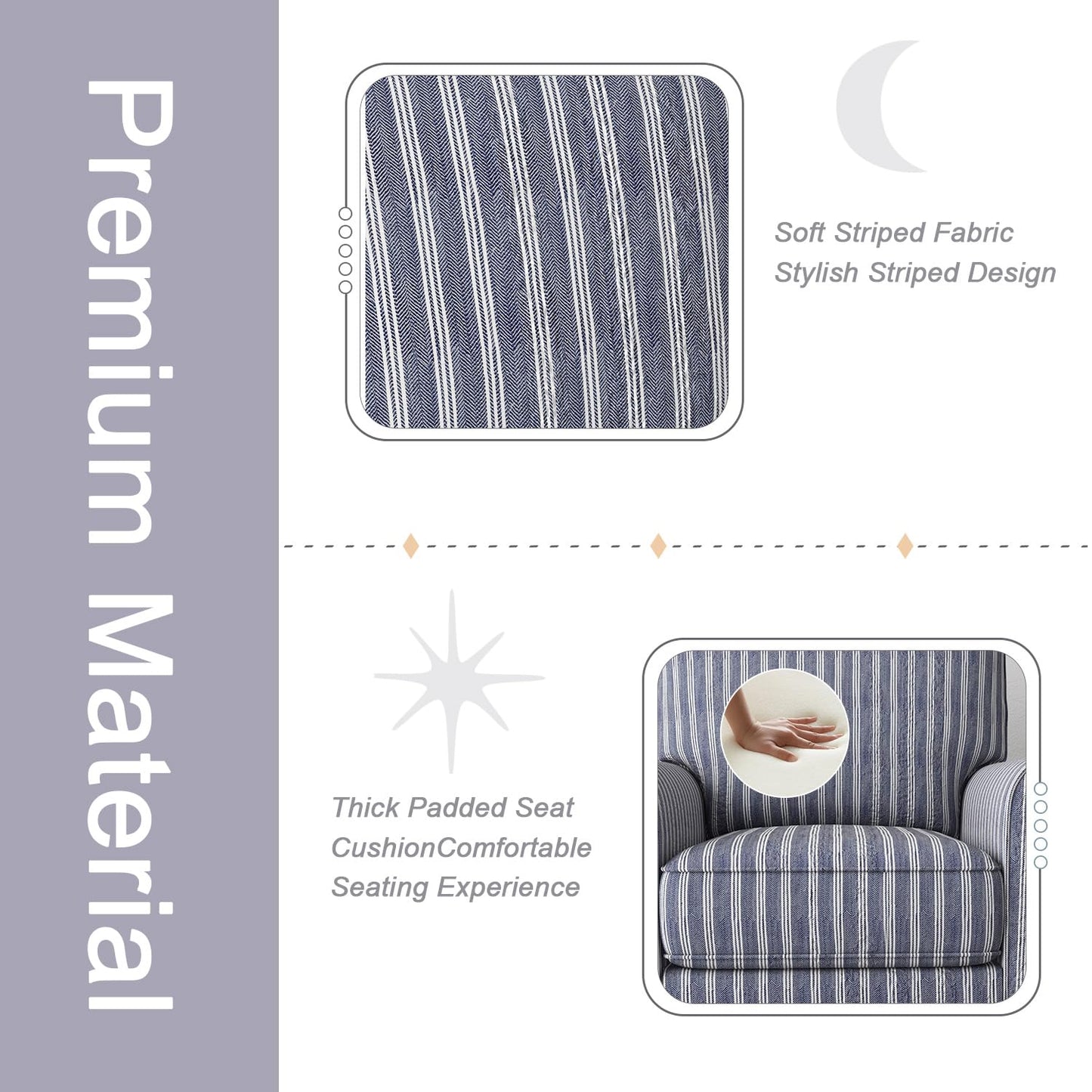 INZOY Swivel Accent Chair Linen Mid Century Modern Chair, Comfy Swivel Barrel Reading Chair, Upholstered Square Chair for Living Room Bedroom Small Spaces, Fully Assembled, Blue Stripe