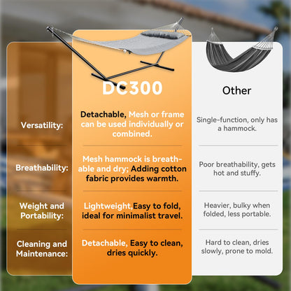 Everyfun 2 Person Outdoor Hammock with Stand, Cotton Rope Hammock with Polyester Pad, Adjustable Steel Frame, Portable with Carrying Bag – for Patio, Backyard, Garden, Beach,Dark-Gray