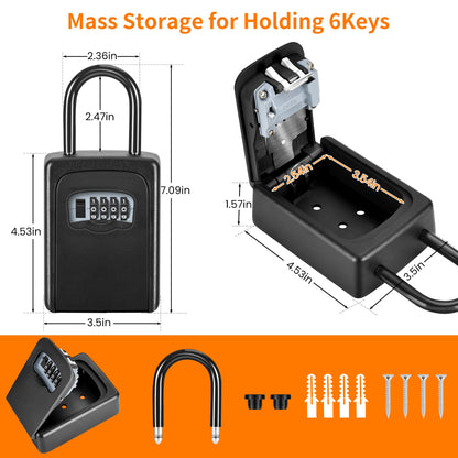 Wall Mounted, Portable Lock Box for House, 5 Key Capacity, Weatherproof Resettable Code House Key Safe Security Lock Box for Outside Realtors Garage Spare (2 Pack, Black)