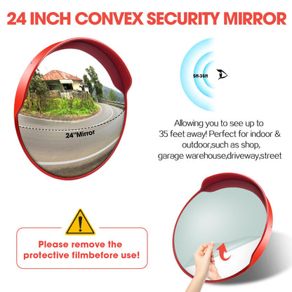 Convex Traftic Mirror - 24" Outdoor Driveway & Security Parabolic Safety Mirrors, Acrylic Blind Spot Mirror for Garage Retail Stores