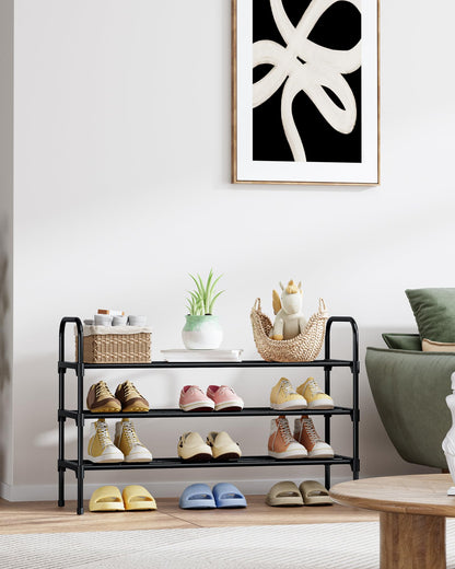 Kitsure Shoe Rack - 3-Tier Space-Saving Shoe Organizer & Shoe Shelf with Handle, Easy Assembly, Sturdy Metal Shoe Rack for Closet, Entryway, Bedroom, 28.0" x 11.8" x 25.6", Black