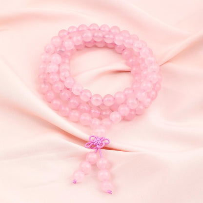 AD Beads 8mm 108 Prayer Mala Rose Quartz Elastic Bracelet - Love and Courage - Handmade Yoga Meditation Healing Power Energy Gifts for Unisex Adult.