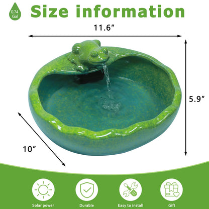 Ceramic Solar Water Fountain with Battery Backup, Solar Powered Water Fountain，Outdoor Water Feature Bird Bath for Garden, Patio & Yard Decor,Working at Night for at Least 6 Hours (Frog).