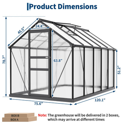 Garvee Greenhouse, 6×10FT Greenhouses for Outside, Walk-in Green House with Ground Nails and Vent Windows, Sliding Lockable Door, Polycarbonate Green House for Outside Garden Backyard, Quick Setup