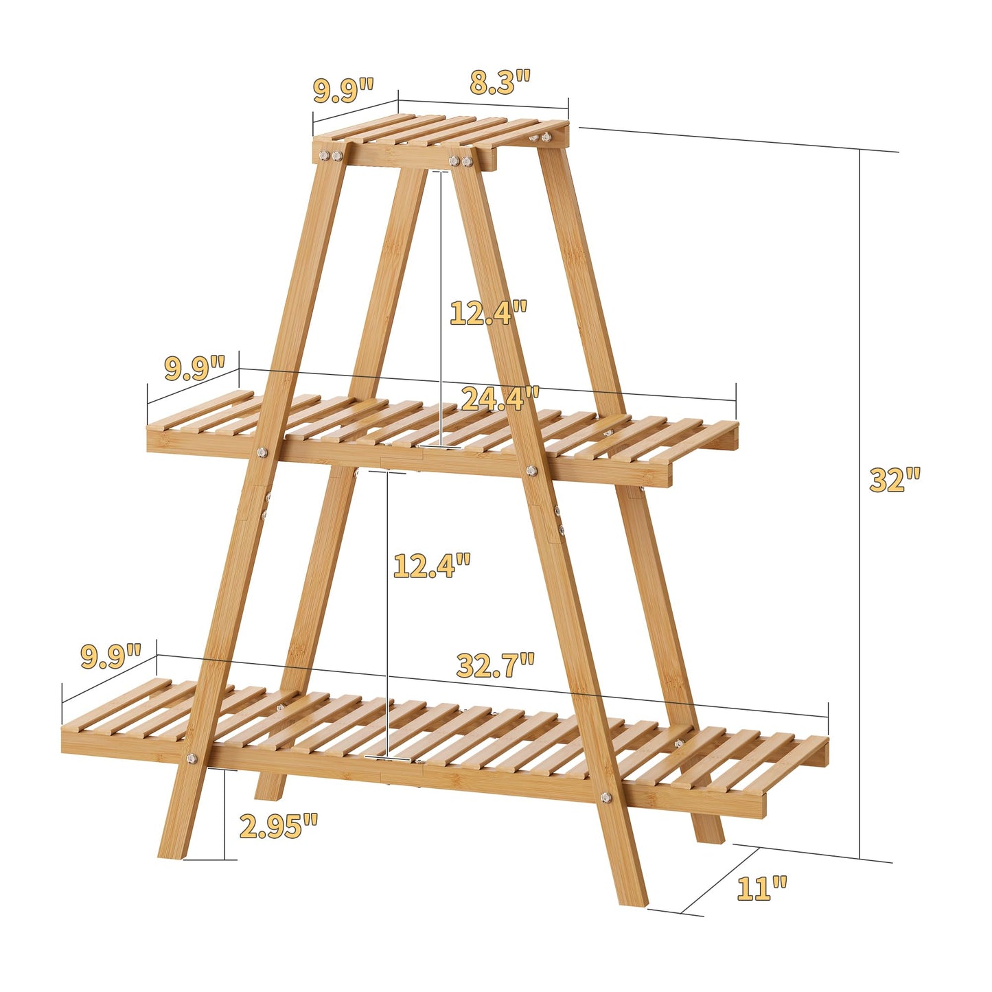 Furshus Bamboo Plant Stand - Indoor/Outdoor 3 Tier Plant Ladder, 8 Potted Flower Holder, Natural