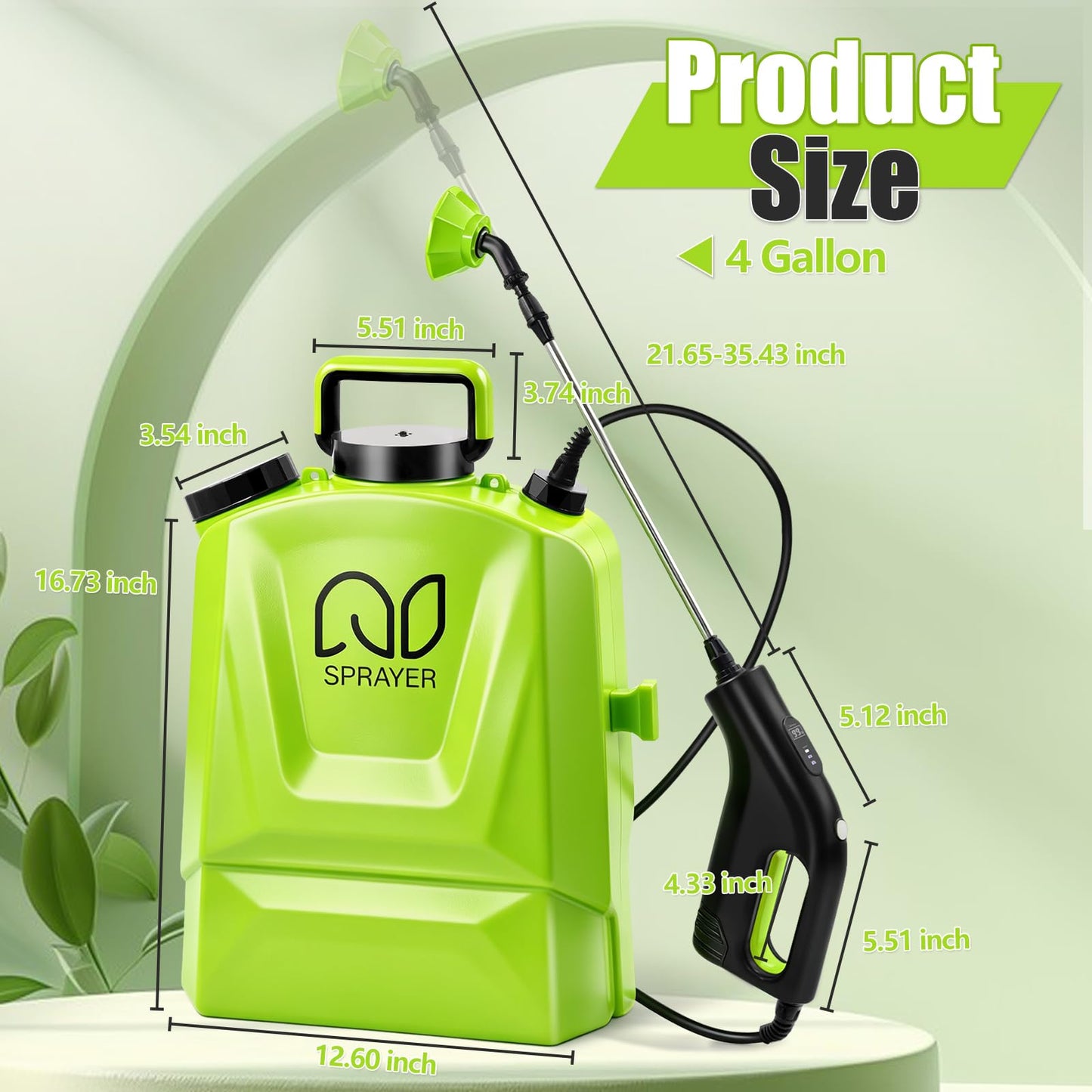 Battery Powered Backpack Sprayer 4 Gallon, Adjustable Pressure Garden Sprayer with Digital Display & Padded Straps, Electric Pump Sprayer in Lawn with 2.2Ah Battery, 5 Nozzles, Telescopic Wand