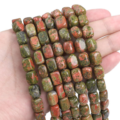BEADIA Natural Unakite Cuboid Stone Loose Semi Gemstone Beads for Jewelry Making 8mmx12mm 38cm/Strand