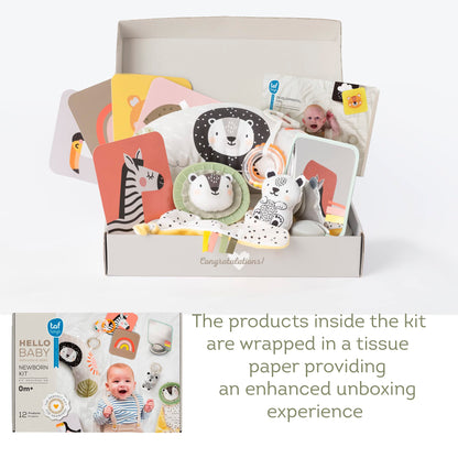 Taf Toys Newborn Developmental Toy Kit, Perfect for Boys and Girls, Includes 12 Essential Boy and Girl Toys for Learning and Stimulation, Ideal New Baby Gift Basket