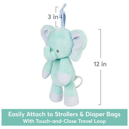 Baby GUND Safari Friends Elephant Pull-Down Musical Plush, Travel Friendly Sensory Toy with Stroller Loop for Ages 0 and Up, Blue, 12”