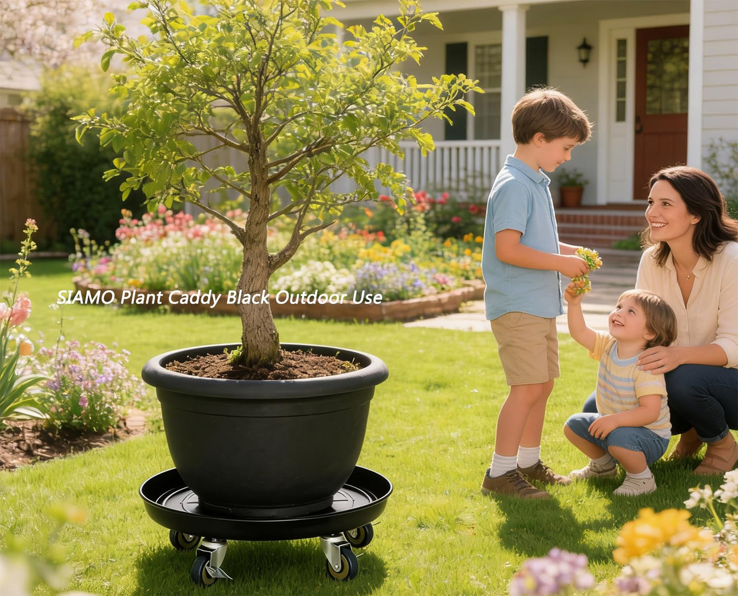 SIAMO 18" Heavy Duty Plant Caddy (470lbs Capacity)-Lockable Non-Scratch Swivel Casters Rolling Plant Stand Dolly Saucer for Large Ceramic Planters & Heavy Trees Indoor & Outdoor,Black,1-Pack